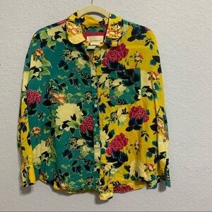 Anthropologie Button Down Floral Pocket Long Sleeves Top